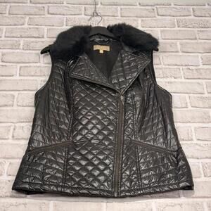 Talbots Qulited Puffer Vest With Removable Faux Fur Collar Women's M Black